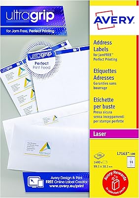 Avery sticker postal labels, laser printers, 14 labels by A4 sheet, 1,600 cards, Ultragrip (L7163-100), white.. Experience retail therapy without the financial stress at DIAYTAR NIGERIA's affordable e-commerce platform.