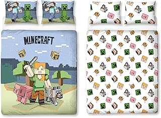 Minecraft Adventure Design Double Bed Party | Reversible bed sheet with matching pillowcases | Polyester cotton.. Reliable delivery, all over Nigeria — that’s DIAYTAR Nigeria promise.