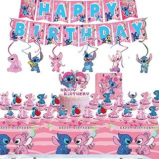 The set of Lilo and Stitch party supplies includes a happy birthday banner, a tablecloth, towels, cake decoration, cupcake decorations and strokes hanging for boys from Lilo and Stitch.. From phone accessories to home decor — DIAYTAR Nigeria ships it fast.