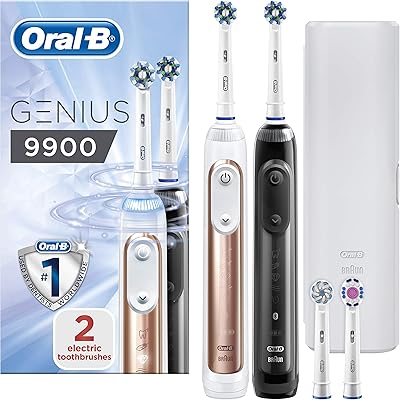 Oral oral electric toothbrush B Genius with intelligent pressure sensor, hand -connected handles, 4 toothbrush heads and travel case, 6 -fashion display with teeth whitening, pink and black gold [delivered with British socket].. DIAYTAR NIGERIA: Creating access to affordable products for every Nigerian with our swift delivery service.