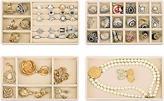 Homarket Lot of 4 storage sets of stackable jewelry for drawers, jewelry window, storage container for earrings, necklaces, rings and bracelets with removable separators (beige).. Nigeria's fastest-growing e-commerce site offers unbeatable prices and delivery within 8 days.