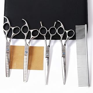 Set of professional grooming scissors for Mountai dogs, animal animal grooming scissors of 7 "/8", curved scissors, chips for dogs with grooming comb.. DIAYTAR NIGERIA: Where affordability meets variety, with thousands of products delivered in less than 8 days.