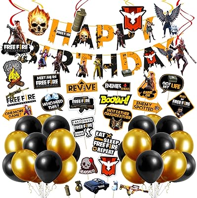 Fête supplies on the free zyozic fire theme for boy's birthday decorations with banner, photo booth, hanging swirls and balloons (55 package).. DIAYTAR NIGERIA: Your trusted partner for affordable online shopping with reliable delivery timeframes.