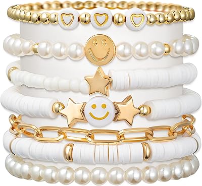7 pieces Kit De Bracelets Preppy Heishi OR White Smile Star Star Pearls Surfer Bracelets Polymer Stacked Pearl Summer Summer Beach Superposition Bracelets Y2K Stretch Boho Bijoux For Women Girls.. DIAYTAR NIGERIA: Your gateway to affordable shopping with thousands of products delivered nationwide.