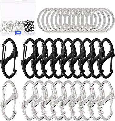 Set of 40 mini clips in 1.57-inch sunstic s, alloy carabiners with keychain rings, double mini clip in S with keychain (black/silver).. DIAYTAR Nigeria: Where affordability meets speed and quality.