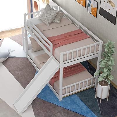 Double lipfan bunk bed with convertible slide and ladder, low -solid wooden bunk bed with children's safety rail, adolescents and adults, no upset box spring, white.. From kitchen tools to phones — DIAYTAR Nigeria ships it all in a week.