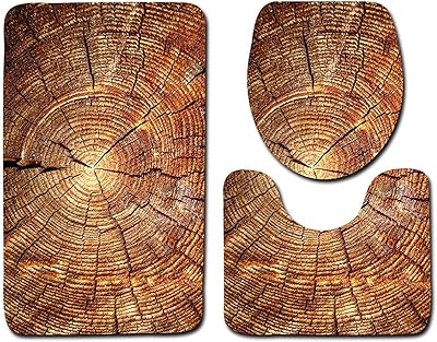 Set of 3 toilet seat covers and non -slip carpet with creative wood, bathroom decor.. DIAYTAR NIGERIA: Where every shopping need is met with affordable prices and reliable 5-8 day delivery.