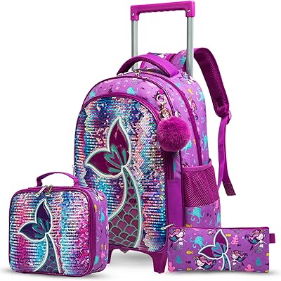 Easy Kids - Lot of 3 school bags on wheels for lunch storage and siren pencil bag, 16 inches - purple.. DIAYTAR NIGERIA combines extensive product options with budget-friendly prices, delivered in 5-8 days.