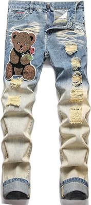 Anyhug amiri pants men bear patched rip roll up hem jeans (couleur : multicolore, taille : 30).. Shop without boundaries at DIAYTAR NIGERIA, offering affordable products with convenient delivery times.
