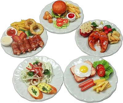 Ensemble with 5 pork ribs in the oven, salmon steak, hamburger, spaghetti, miniature food for doll house, miniature accessories for doll house.. DIAYTAR NIGERIA: Connecting Nigerians with their needs through our affordable and diverse marketplace.