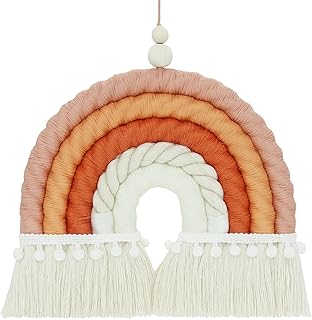 Arc-en-ciel mural in macrame, bohemian rainbow decoration, rainbow wall decoration hand for hand for girl room, game room, dormitory, colorful decoration for baby rooms, wall decoration for children's bedrooms (pompom garland, 8.2 x 8.6 inches).. DIAYTAR NIGERIA: Bridging the gap between consumers and quality products with affordable nationwide shipping.