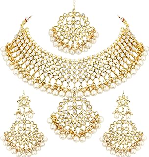 Ahili traditional Indian jewelry set made up of a Kundan necklace and earrings.. Get what you need, when you need it — DIAYTAR Nigeria delivers fast.