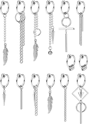 14 pieces Creole earrings for men and women, earrings with clips without drilling, Creole earrings in stainless steel, long chain earrings, KPOP earrings in silver silver silver.. Experience retail therapy without the financial stress at DIAYTAR NIGERIA's budget-friendly marketplace.