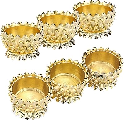 6 pieces in metal Lotus ghee oil lamp support votive butter zerk.. Your complete shopping solution, DIAYTAR NIGERIA offers extensive choice with competitive prices and delivery.
