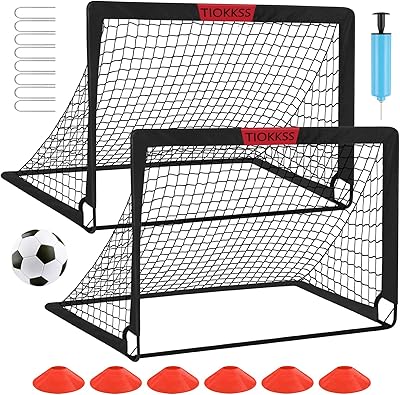 TIOKKSS Set of children's football goals for garden-2 portable football gear equipment 120 x 90 cm, pop-up football net for toddlers with football ball, children's and young football set, sports, exterior (black).. Shop with ease at DIAYTAR NIGERIA, Nigeria's premier e-commerce platform offering budget-friendly shipping.