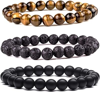 Bracelets in volcanic stone pearls in Mate lava stone for men, stretch bracelet, costume jewelry, one -sized size.. DIAYTAR NIGERIA: Where every shopping need is met with affordable prices and timely delivery.