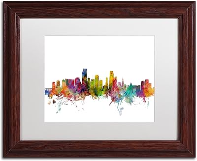 Miami Florida Skyline by Michael Tompsett White Mat Wooden frame.. DIAYTAR NIGERIA redefines convenience with our vast product selection and swift nationwide delivery.