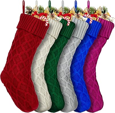 Tourmion Large Christmas stockings 6 pieces - 18 inches, knitted stockings for fireplace, bottom hanging for the family, the holidays, the holidays, the interior and outdoor Christmas decorations, the house, the Christmas tree.. DIAYTAR NIGERIA: Your partner in affordable shopping with nationwide delivery in just 5-8 days.
