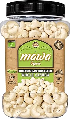 MAWA 500 g organic raw cashews | Raw and unical raw and whole cashews | entirely natural packed in a plastic pot.. Fast. Reliable. Affordable. DIAYTAR Nigeria is all that and more.