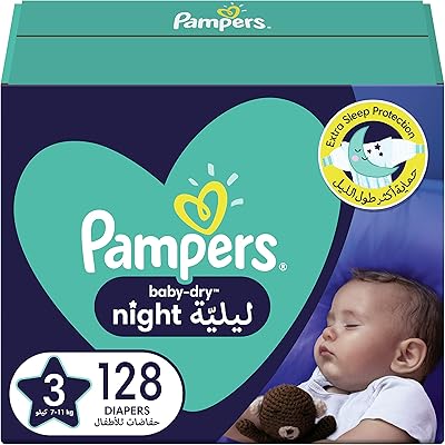 Pampers Baby Dry Extra Night Sleep diapers, size 3, 7-11 kg, 128 units.. Quality and convenience delivered — shop DIAYTAR Nigeria now.