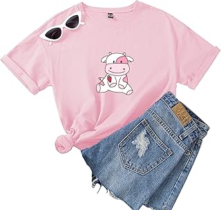 Kevichi Cute T-shirt Print Cow Strawberries for adolescent girls, Cotton T-shirt with short sleeves and Kawaii Pink Round Color.. Elevate your shopping experience with DIAYTAR NIGERIA's vast catalog and budget-friendly options.
