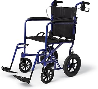 Medline light wheelchair with hand brake, folding transport chair for adults with 12 "wheels, blue.. Shop from our extensive catalog at DIAYTAR NIGERIA and enjoy doorstep delivery in just 5-8 days.