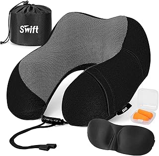 Travel cervical pillow, memory foam travel pillow, car cervical pillow, plane travel pillow with 3D profile eyes masks, earplugs and storage bag to sleep, plane, domestic use - (black).. DIAYTAR NIGERIA: Where shopping dreams become reality with affordable prices and prompt shipping.