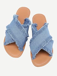 Women's blue denim slippers.. Experience the ultimate in shopping convenience with DIAYTAR NIGERIA's vast catalog and 5-8 day delivery.