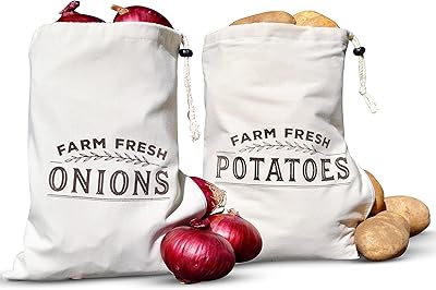 Set of 2 storage bags for potatoes and roots residliant onions with side zipper, lot of 2 - 16 "x 12" - cotton onion bag with blackout lining.. DIAYTAR NIGERIA: Bringing quality products to every Nigerian with affordable nationwide delivery.