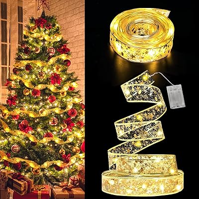 Golden Christmas light garland of 16 feet for Christmas tree, 2 -layer copper wire ribbon for Christmas party, wedding, New Year, Interior and exterior to hang (warm colors).. DIAYTAR NIGERIA bridges the gap between desire and affordability with nationwide delivery in under 8 days.