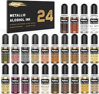 Set of metal alcohol inks - 24 Metal colors based on alcohol, epoxy resin with mixed glitter, ideal color pigment for petri box in resin, yupo, cup for paint and cup manufacturing (10 ml each).. DIAYTAR NIGERIA: Where thousands of products meet affordable prices and reliable 5-8 day delivery.