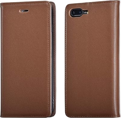 UEEBAI IPhone 7 Plus and iPhone 8 Plus shell, True leather flap case with flexible TPU luxury wallet case, map locations, magnetic closure with crutch - coffee.. Shop without boundaries at DIAYTAR NIGERIA, offering affordable products with convenient delivery times.