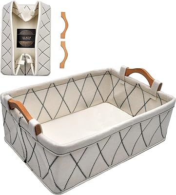 Lilasia felt storage basket, foldable storage box with wooden handles, storage bins for snacks, toys, books, clothes, cosmetics organizer (beige).. DIAYTAR NIGERIA: Your affordable gateway to thousands of products shipped nationwide within the week.