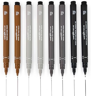 Uni Pen Pen Pen - Drawing set 8-0.1 mm / 0.5 mm - black, dark gray, light gray and dark brown.. DIAYTAR NIGERIA: Where shopping is affordable, selection is vast, and delivery is always reliable.