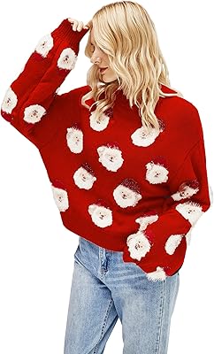 Christmas sweater for woman printed Santa Claus ugly sweater knitted sweater with long sleeves and round neck shirt.. Shop confidently with DIAYTAR NIGERIA's vast product range and budget-friendly nationwide shipping.