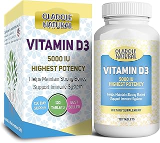 Vitamin D3 of Natural Oladole, 5000 IU, very effective, for healthy muscles and bones and immune support, without GMOs, 120 tablets.. DIAYTAR NIGERIA: Your trusted partner for affordable online shopping with reliable delivery timeframes.