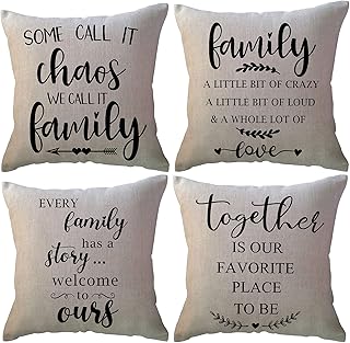 Set of 4 cushion covers with home quotes, farm decoration, 45.7 x 45.7 cm, rustic family words, pillow pillowcases for sofa/sofa/porch.. From Lagos to Kano, DIAYTAR Nigeria delivers across Nigeria in days.