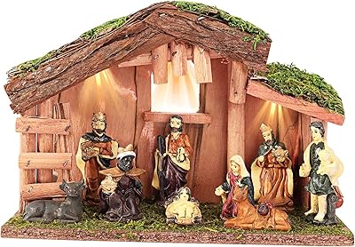 Wooden interior Christmas nurseries with LED light - 9 -piece Christmas set - Resin.. DIAYTAR NIGERIA brings affordable products to every doorstep with our reliable 5-8 day shipping.