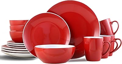 Bestone table service 16 rooms, sandstone, plates, bowls and plates, service for 4, red and black (red and white).. Experience convenient online shopping on DIAYTAR Nigeria — wide selection and affordable delivery.