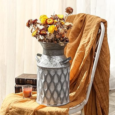 Nikki Home Vase with galvanized metal flowers with handles, French rustic vase for dried and fresh flowers, elegant ancient milk vase for decoration of the house's living room table.. No delays, no drama — just fast, affordable shopping with DIAYTAR Nigeria.
