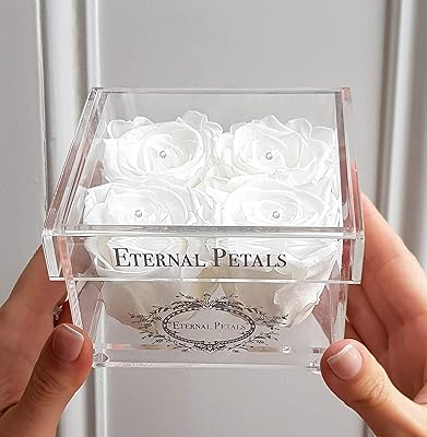 100% real roses which last years - eternal petals, hand made in Dubai - white gold quad with 4 Swarovski crystals (white).. Nigeria shops with DIAYTAR — wide selection, fast shipping, and great value.