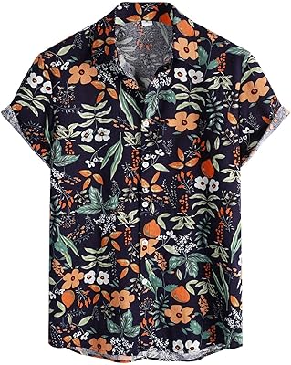 Menshortsleeves Floral Shirt Men's short Sleeve Cotton Lin Beachwear.. DIAYTAR NIGERIA: Where shopping dreams become reality with budget-friendly prices and prompt delivery.