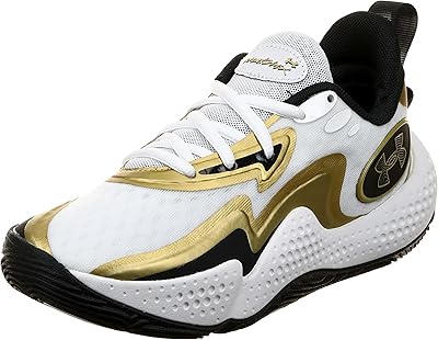 Under Armor Ua SPUN 5 UNDS Sneakers for adults, white/black/metallic gold.. Shop easy, pay less, get it fast — with DIAYTAR Nigeria.