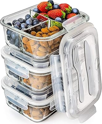 Glass meal preparation containers with 3 sections - Bento food storage containers with lids - food preparation containers, glass storage containers with lids, 3 parts.. Your trusted shopping companion, DIAYTAR NIGERIA delivers affordable solutions in just 5-8 days.