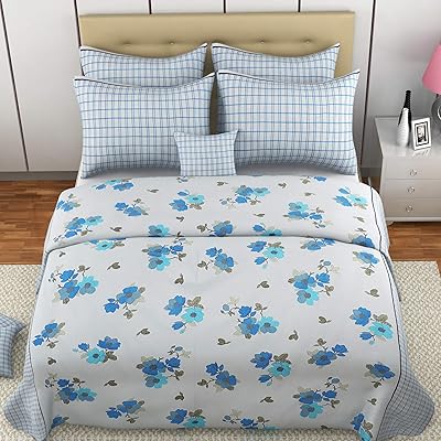 Mafatlal California King size bed sheets in hypoallergenic cotton, soft, unsightly finish for double bed with 2 pillowcases (blue).. Explore the biggest product variety online — only at DIAYTAR Nigeria.