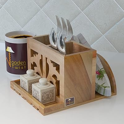 Luxury cutlery in teak wood and Cu (natural) towel sleeve.. Experience retail therapy without the financial stress at DIAYTAR NIGERIA's affordable e-commerce platform.