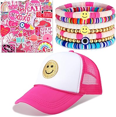 PREPPY 58 -piece jewelry set, Preppy bracelets, smiling face stickers, trucker hat for women and girls, as shown, 1.. For everyday items and more, trust DIAYTAR Nigeria.