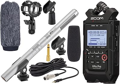 4 -track recorder Zoom H4n Pro with microphone Ritz Gear for professional video, cinema, broadcasting indoor and outdoors, full interview and studio recording kit (silver).. DIAYTAR NIGERIA: Your partner in affordable online retail with reliable shipping across Nigeria.