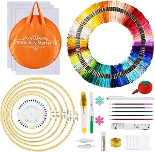 Mamo Bear embroidery kit by orvo, cross stitch kit with 120 embroidery, 5 bamboo embroidery hoops, 3 pieces of aid tissue, 40 sewing pins, beginner kit with portable bag for adults and beginners... Shop with ease at DIAYTAR NIGERIA and enjoy our extensive product range delivered at affordable rates.