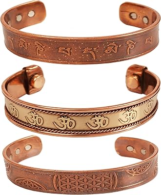 Copper bracelet with three layers of Indian Touchstone design, spiritual Buddha bracelet for the healing of chakras, yoga and meditation, adapted to men and women.. Nigeria’s trusted store online — DIAYTAR Nigeria never disappoints.